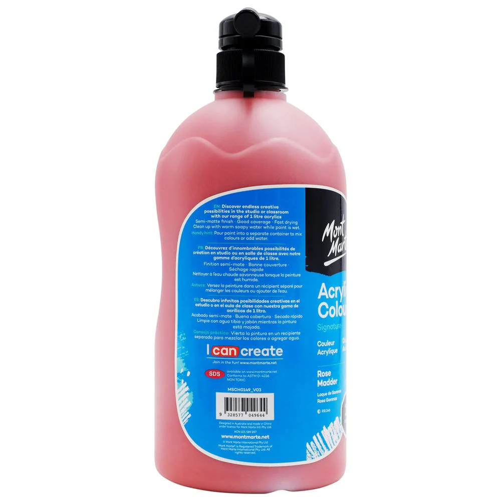 Acrylic Colour Signature 1L Bottle with Pump- Rose Madder - Image 2