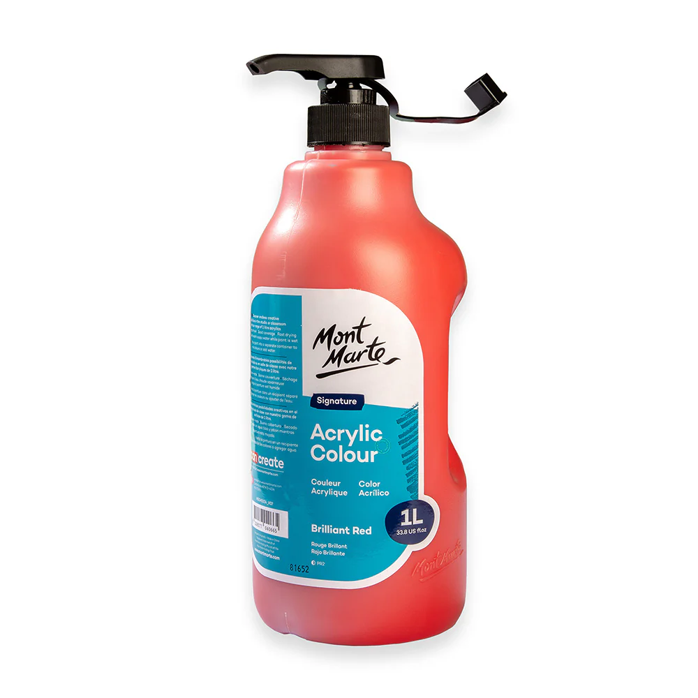 Acrylic Colour Signature 1L Bottle with Pump - Brilliant Red - Image 2