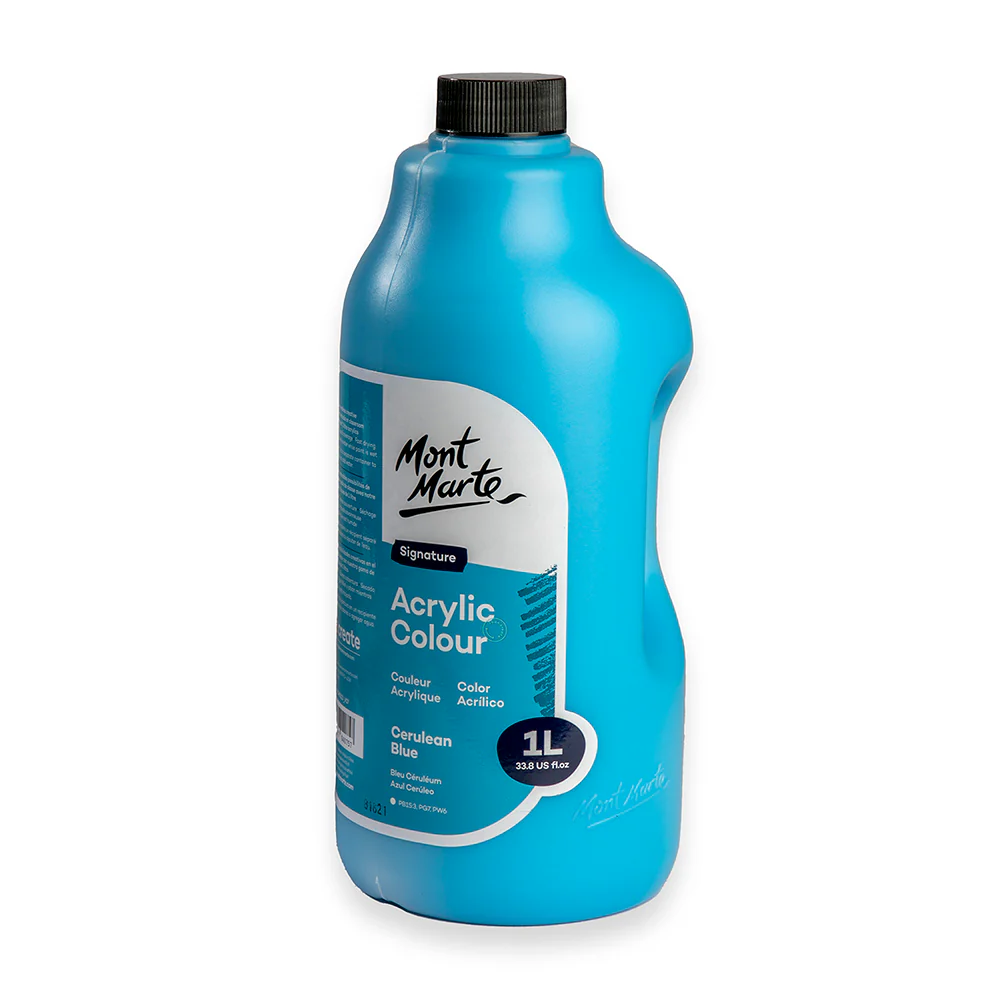 Acrylic Colour Signature 1L Bottle with Pump - Cerulean Blue - Image 3