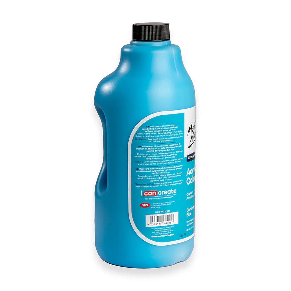 Acrylic Colour Signature 1L Bottle with Pump - Cerulean Blue - Image 4