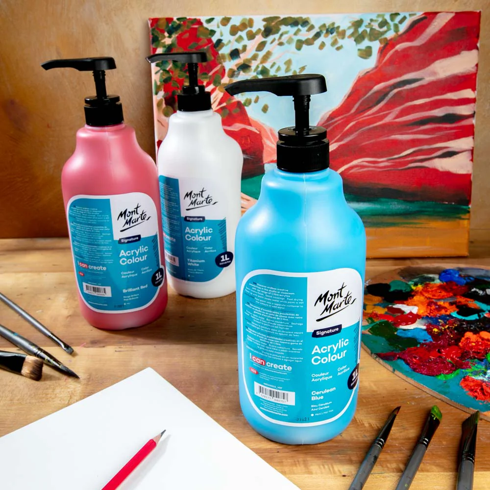 Acrylic Colour Signature 1L Bottle with Pump - Cerulean Blue - Image 9