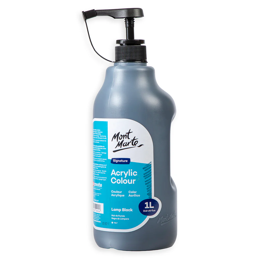 Acrylic Colour Signature 1L Bottle with Pump - Lamp Black - Image 2