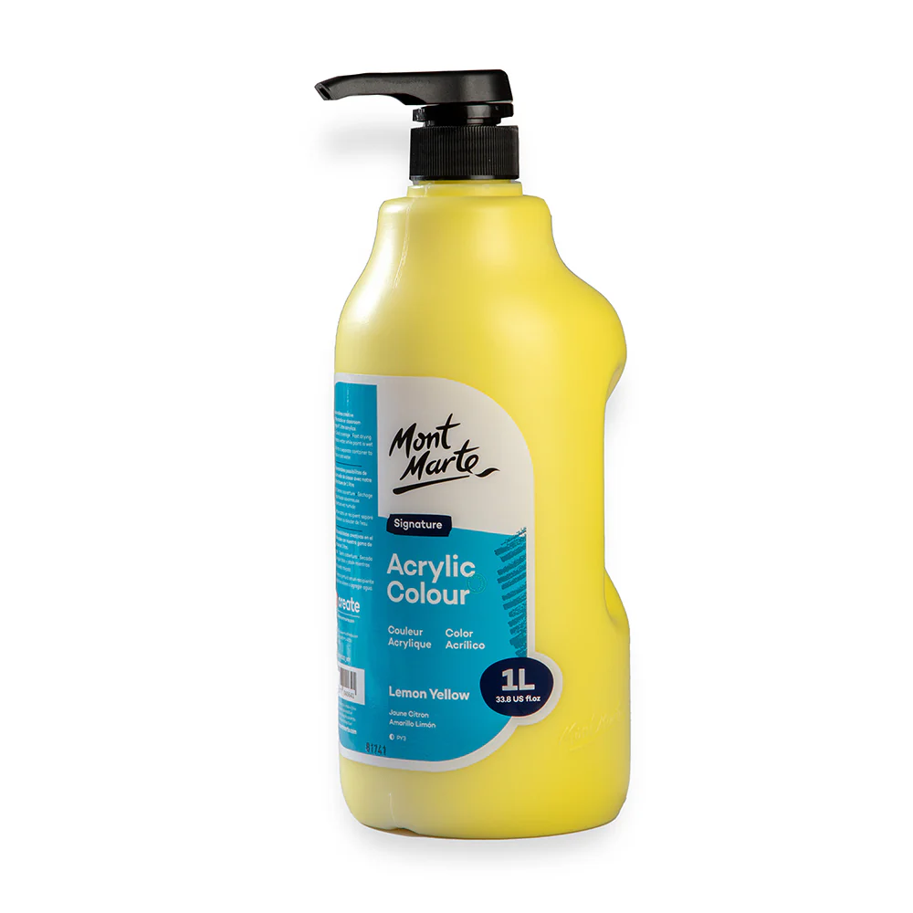 Acrylic Colour Signature 1L Bottle with Pump - Lemon Yellow - Image 2
