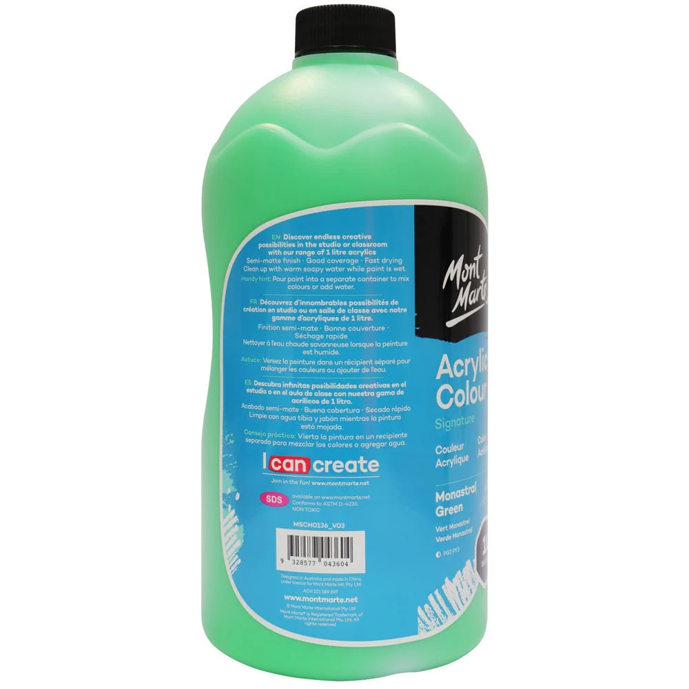 Acrylic Colour Signature 1L Bottle with Pump - Monastral Green - Image 3