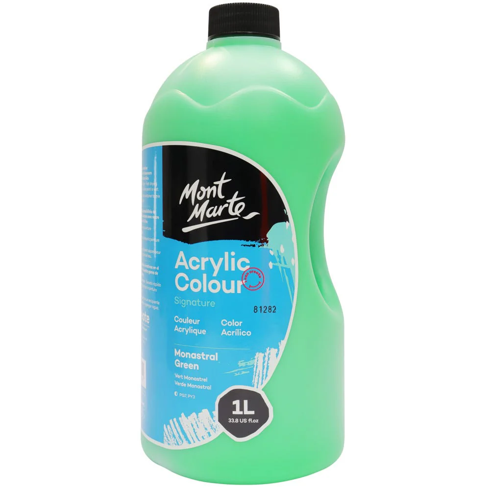 Acrylic Colour Signature 1L Bottle with Pump - Monastral Green - Image 4