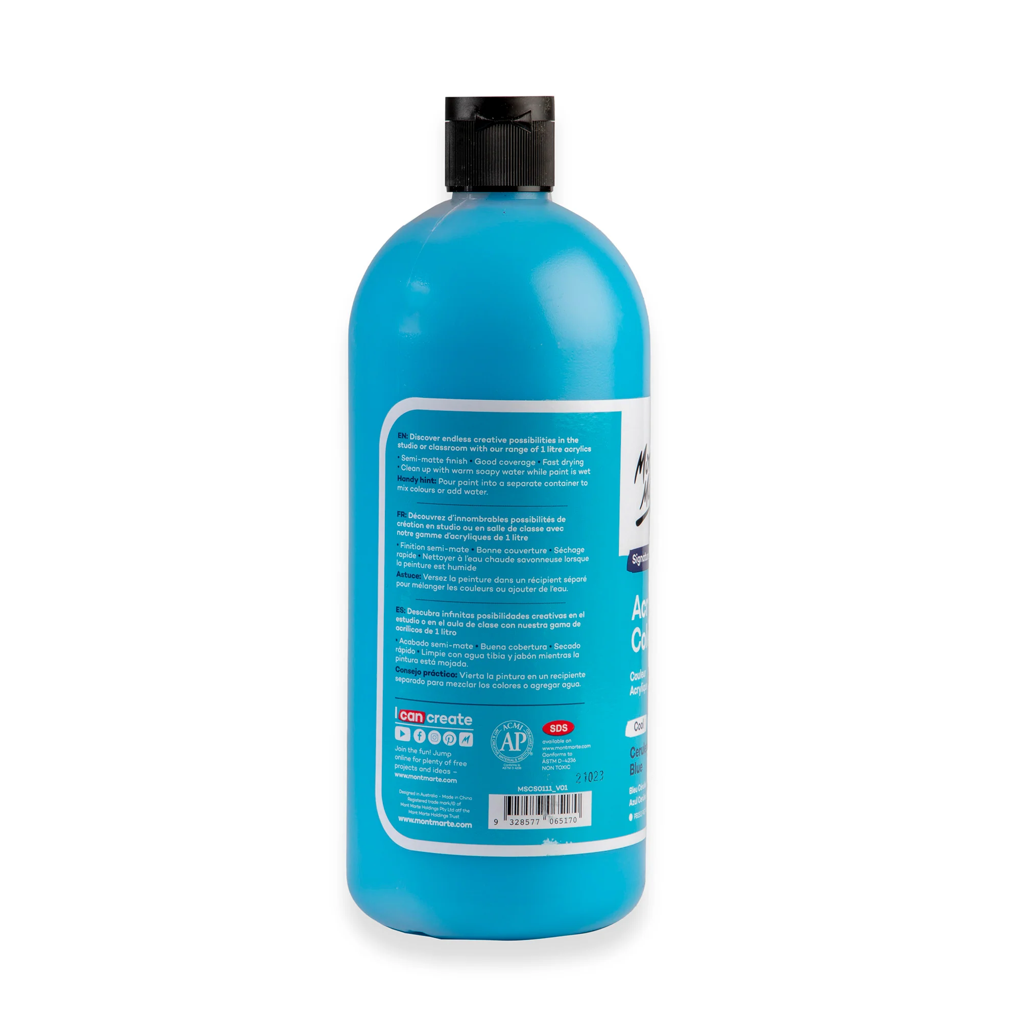 Acrylic Colour Signature 1L Squeeze Bottle - Cerulean Blue - Image 2