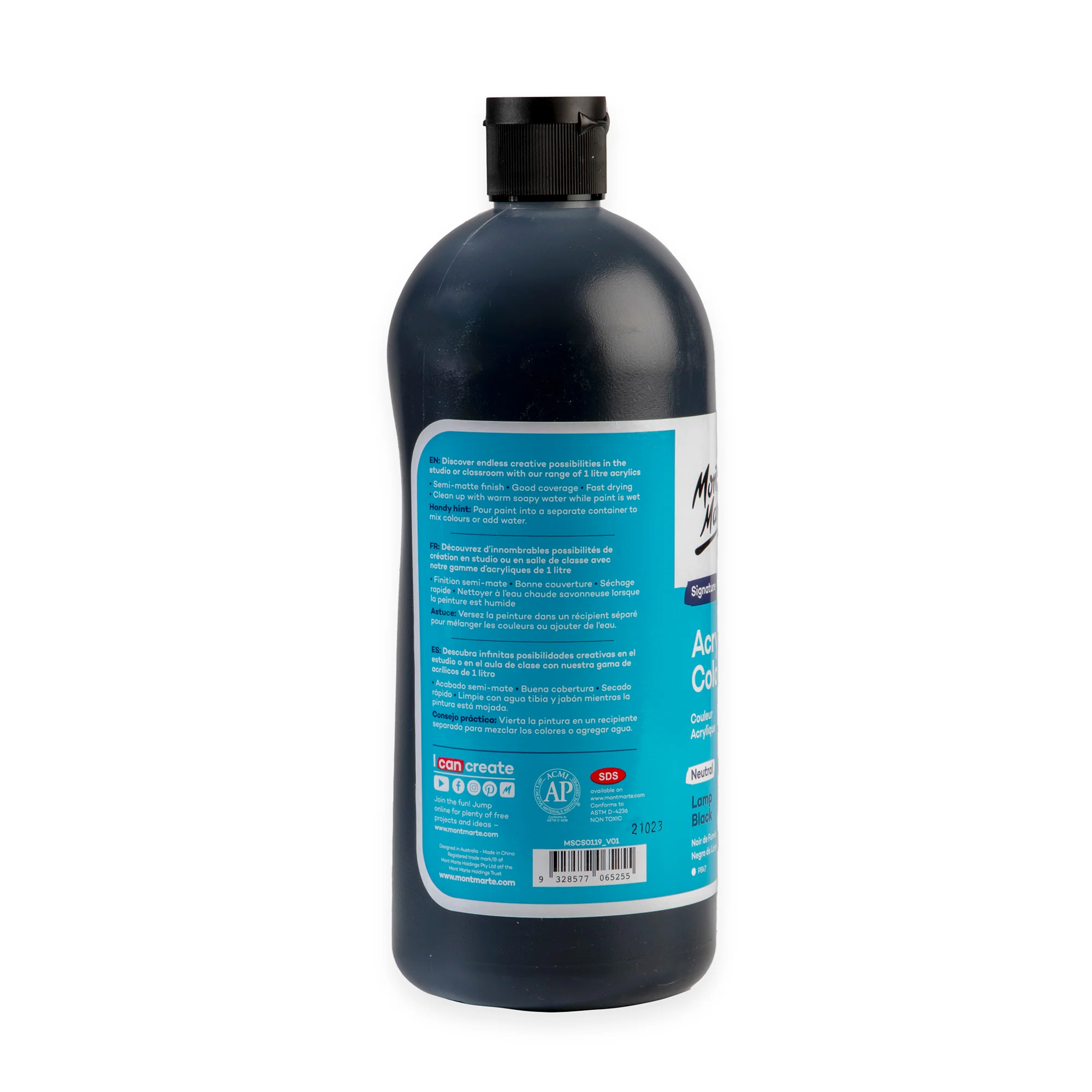 Acrylic Colour Signature 1L Squeeze Bottle - Lamp Black - Image 2