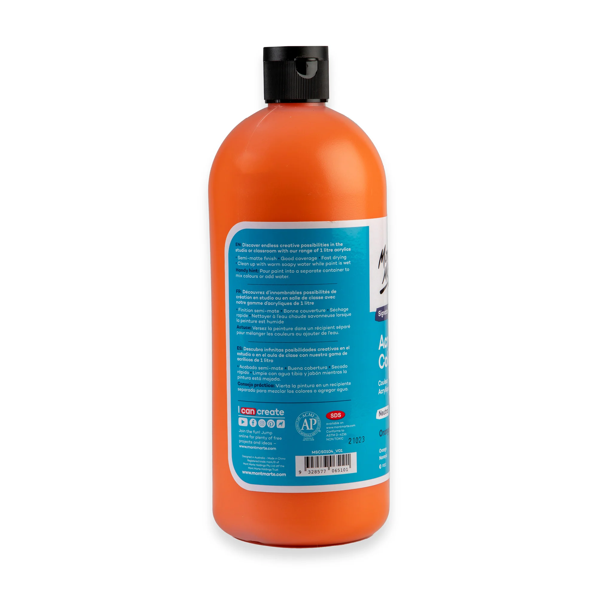 Acrylic Colour Signature 1L Squeeze Bottle - Orange - Image 2