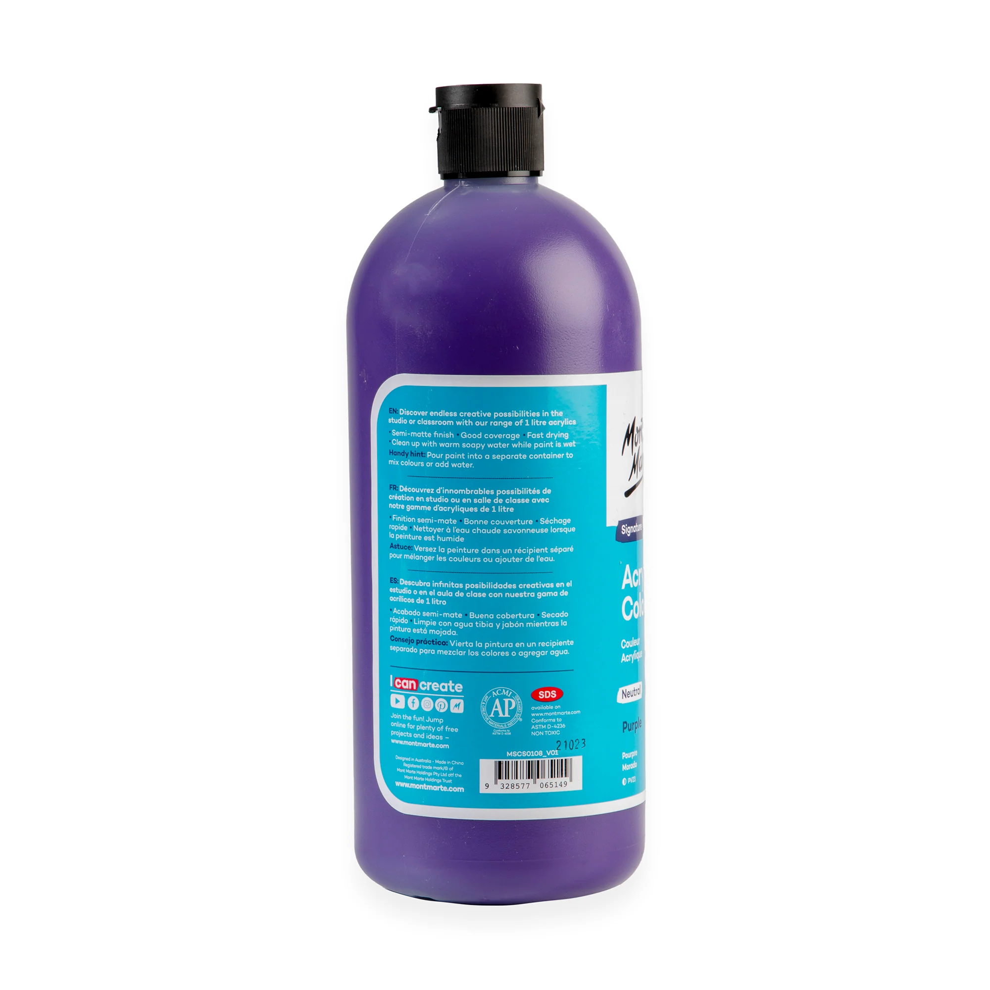 Acrylic Colour Signature 1L Squeeze Bottle - Purple - Image 2