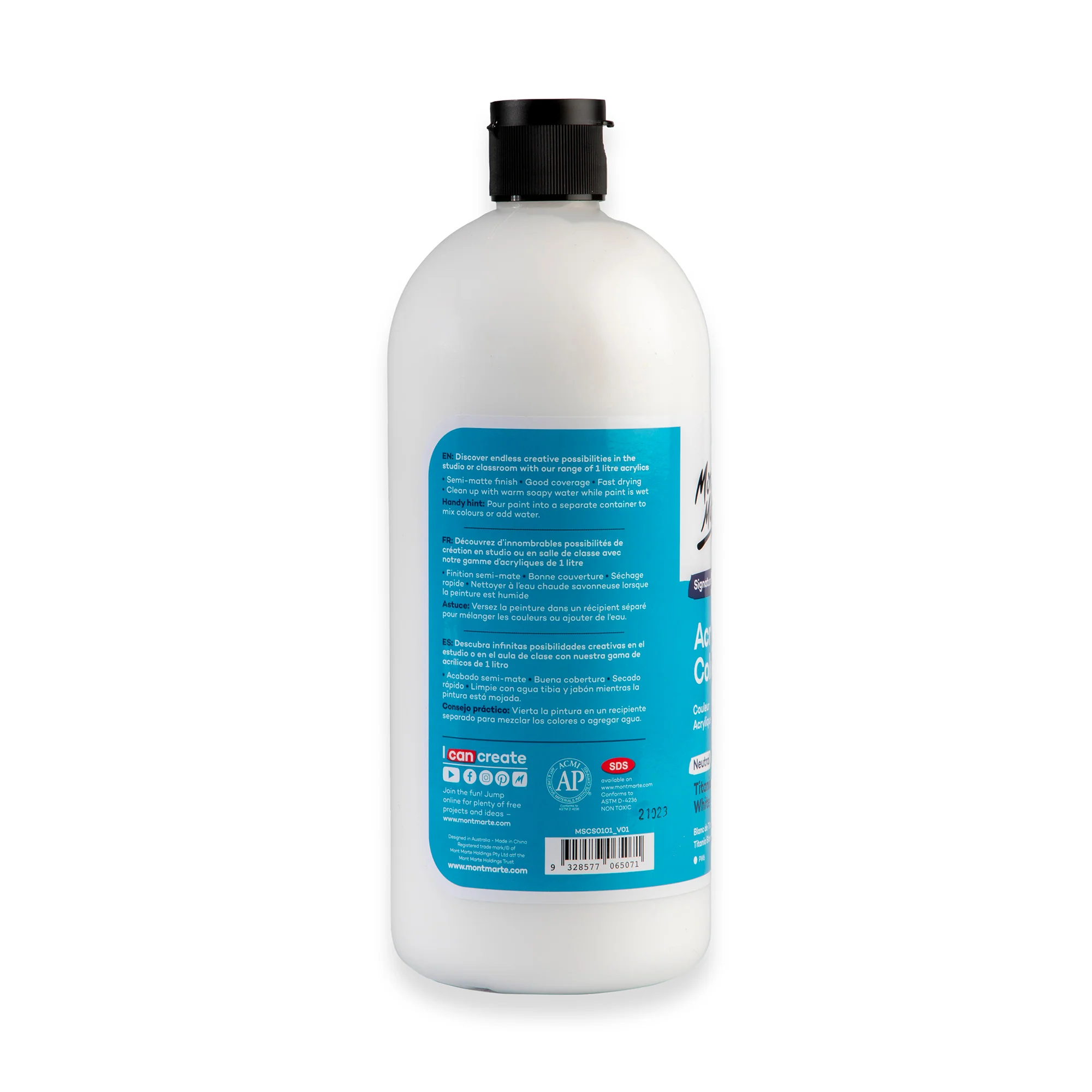 Acrylic Colour Signature 1L Squeeze Bottle - Titanium White - Image 2