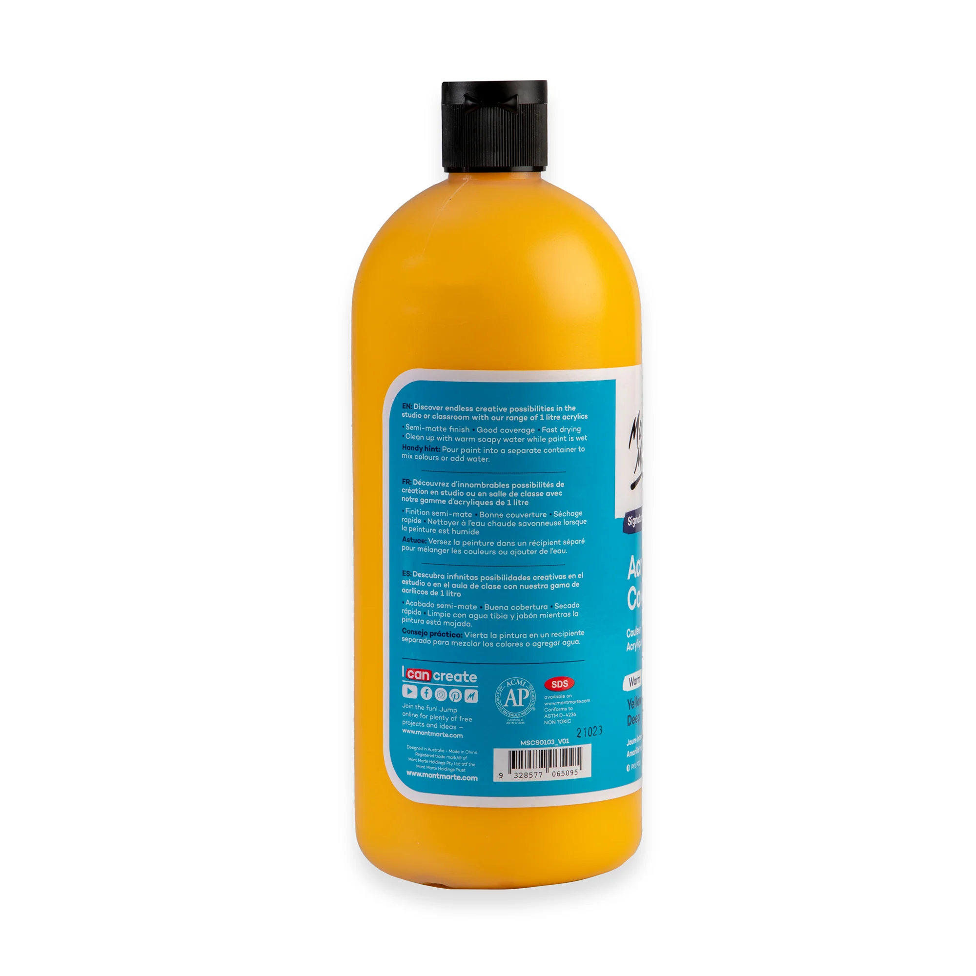 Acrylic Colour Signature 1L Squeeze Bottle - Yellow Deep - Image 2