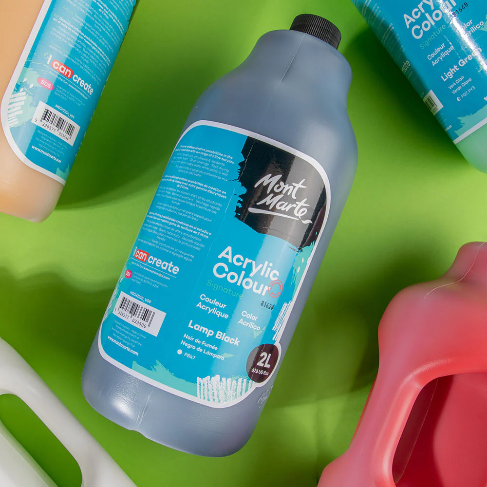 Acrylic Colour Paint Signature 2L Bottle with Pump - Lamp Black - Image 7
