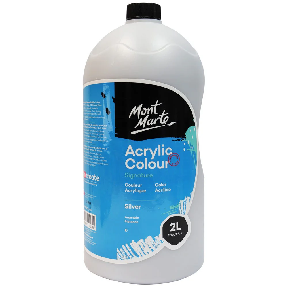 Acrylic Colour Paint Signature 2L Bottle with Pump – Silver - Image 2