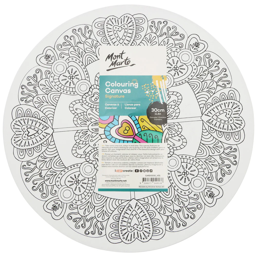 Colouring Canvas Round Signature 30 x 30cm (11.8 x 11.8in) - Heart Mandala