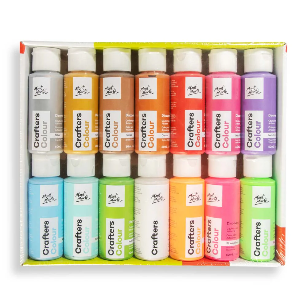 Crafters Colour Metallic & Fluoro Discovery Paint Set 14pc x 60ml
