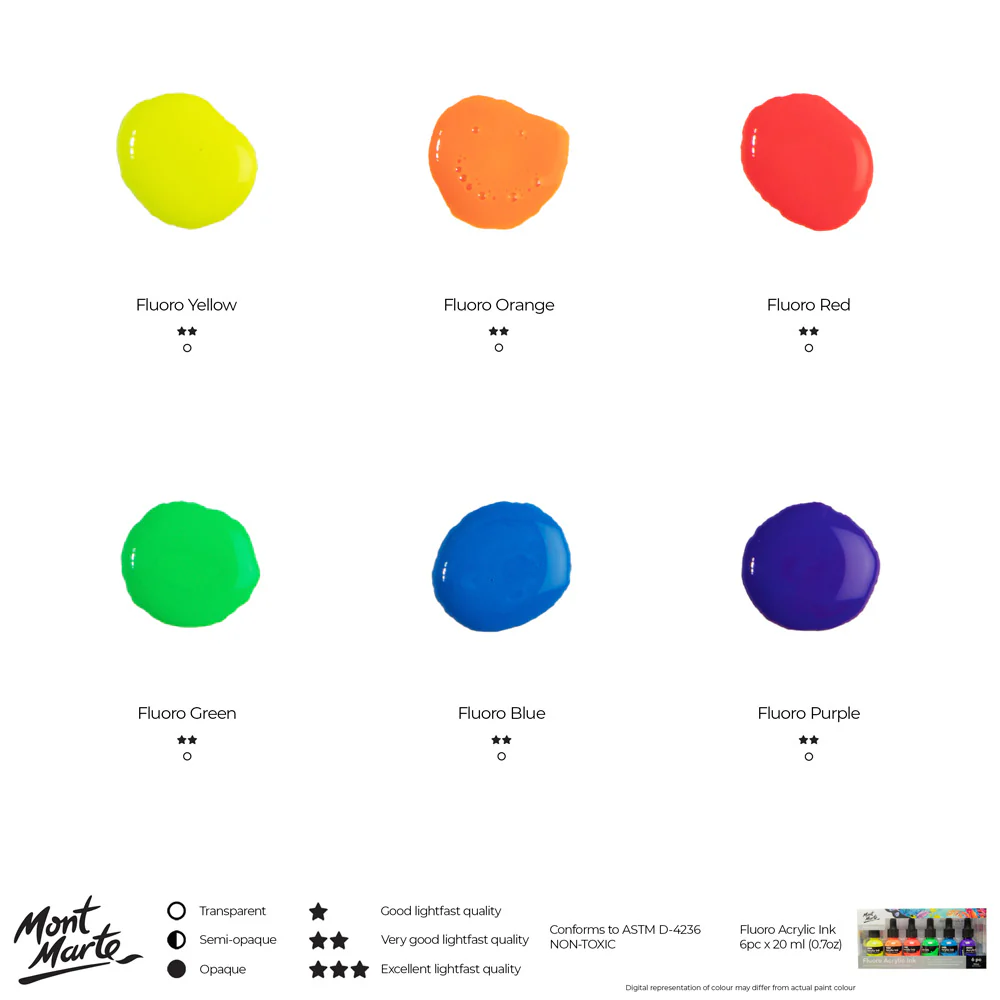 Fluoro Acrylic Ink Premium 6pc x 20ml - Image 10