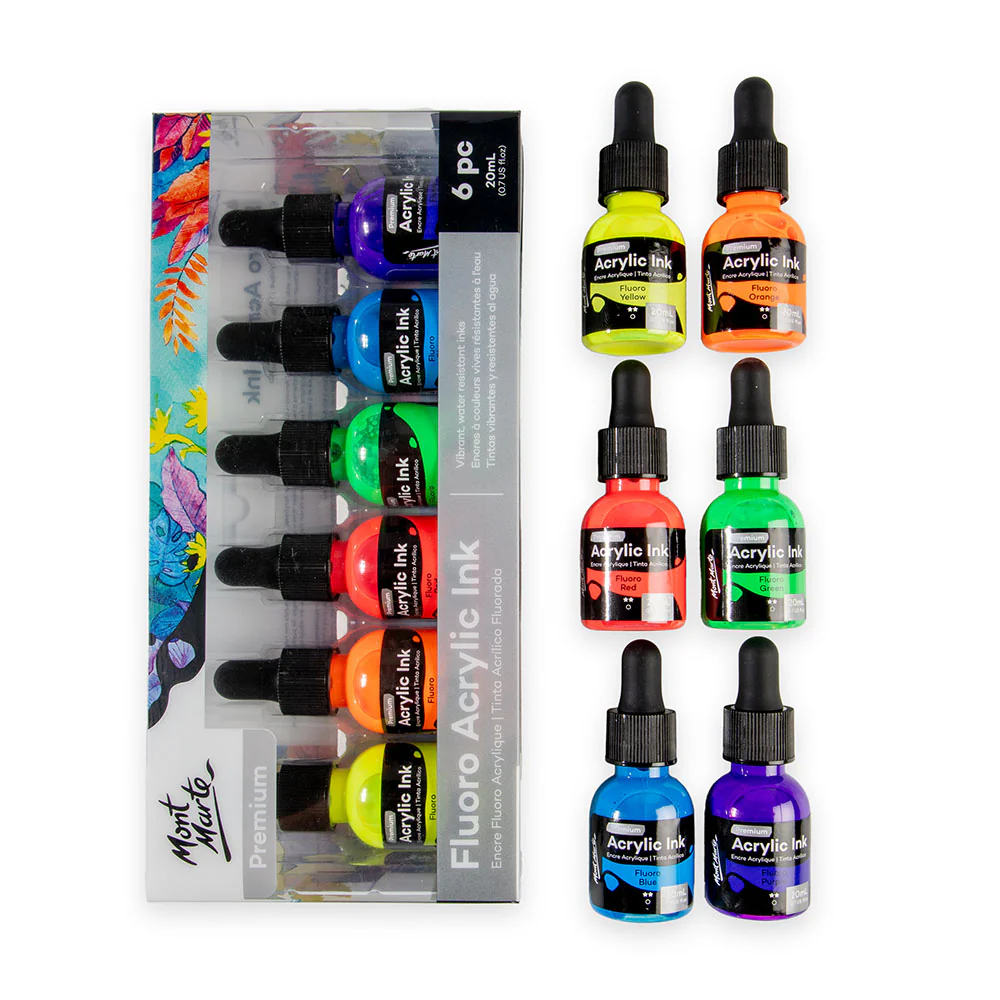 Fluoro Acrylic Ink Premium 6pc x 20ml - Image 5