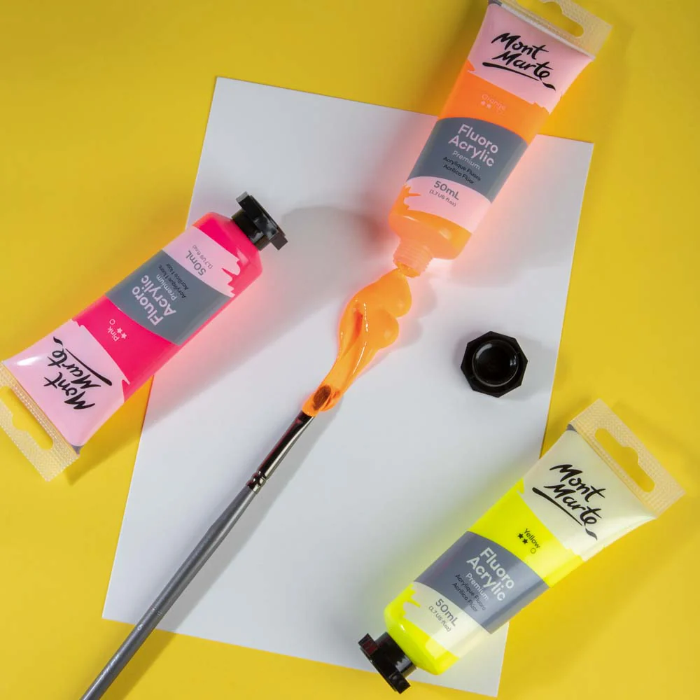 Fluoro Acrylic Paint Premium 50ml Tube - Orange - Image 4