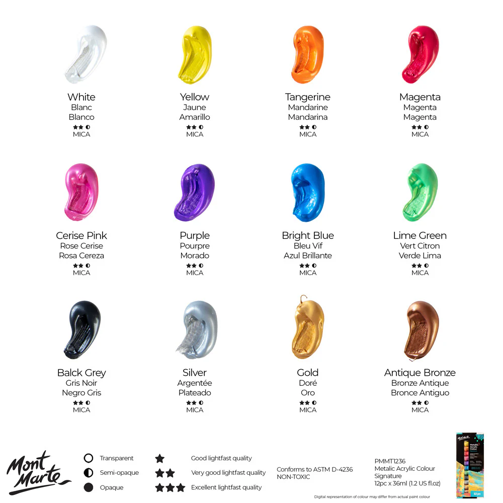 Metallic Acrylic Colour Paint Set Signature 12pc x 36ml - Image 10