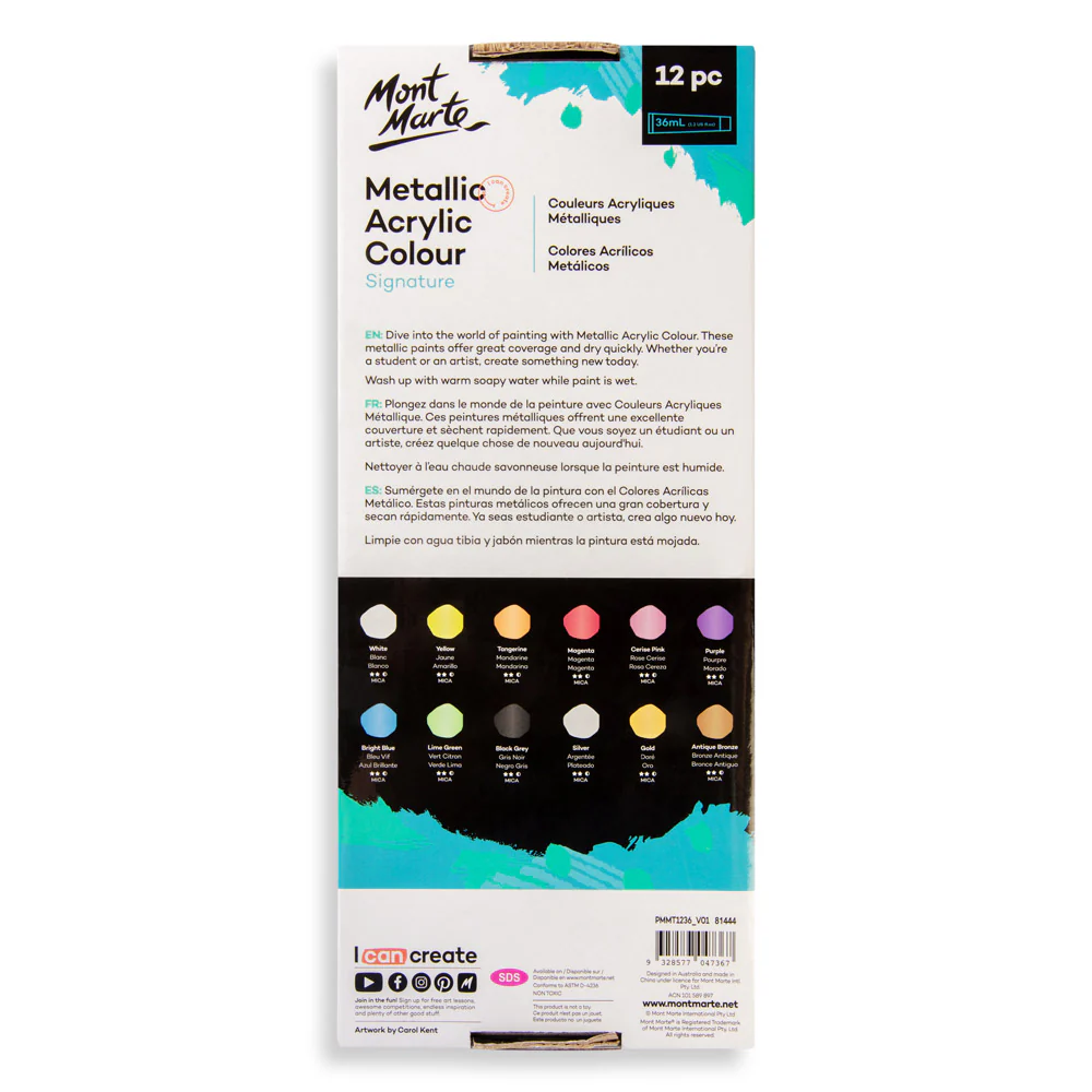 Metallic Acrylic Colour Paint Set Signature 12pc x 36ml - Image 4