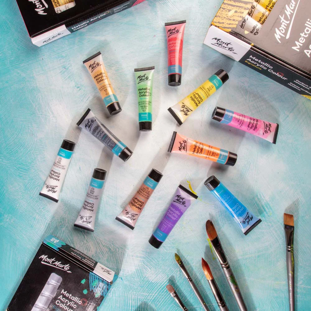 Metallic Acrylic Colour Paint Set Signature 12pc x 36ml - Image 9