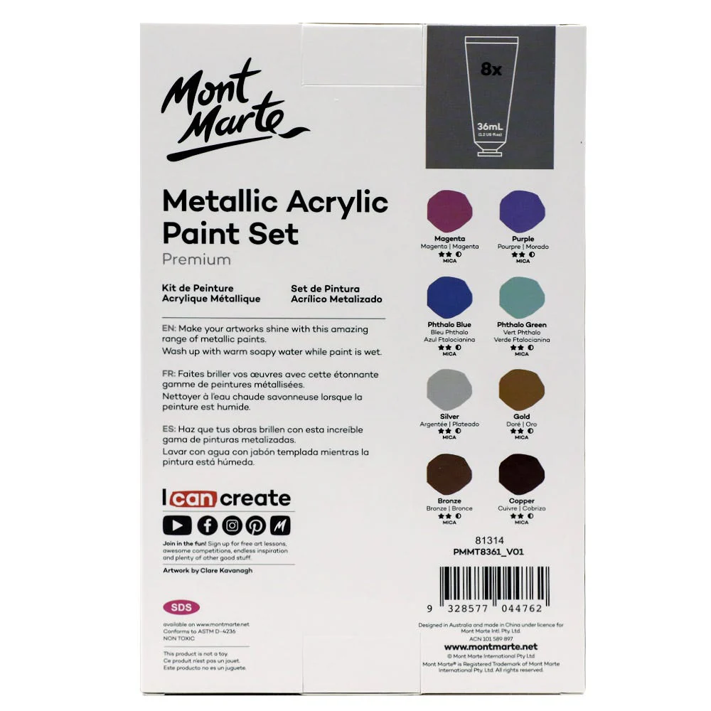 Metallic Acrylic Paint Set Premium 8pc x 36ml - Image 3