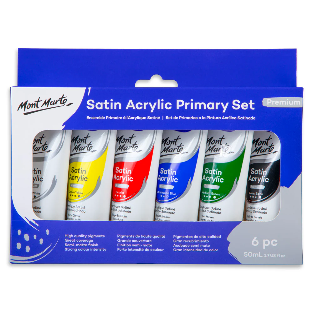 Satin Acrylic Primary Paint Set 6pc x 50ml