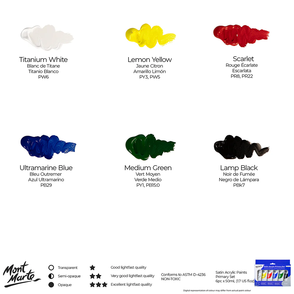 Satin Acrylic Primary Paint Set 6pc x 50ml - Image 12