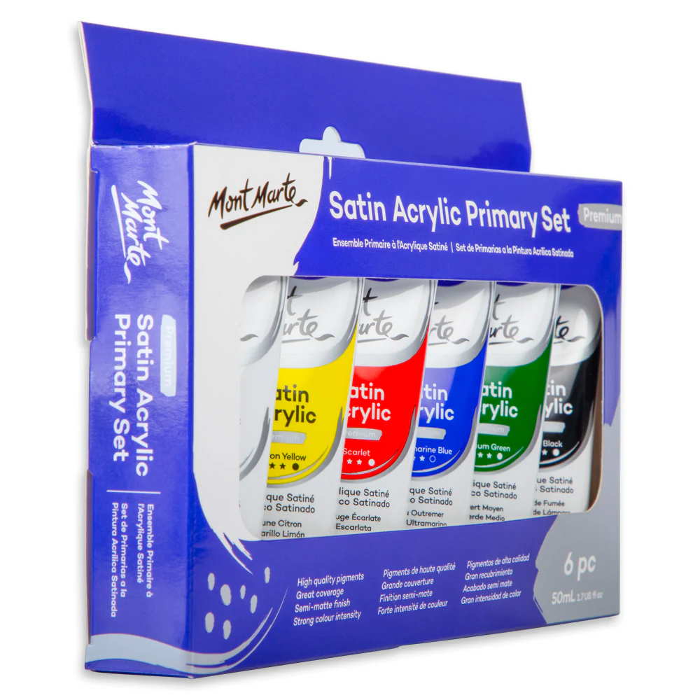 Satin Acrylic Primary Paint Set 6pc x 50ml - Image 3