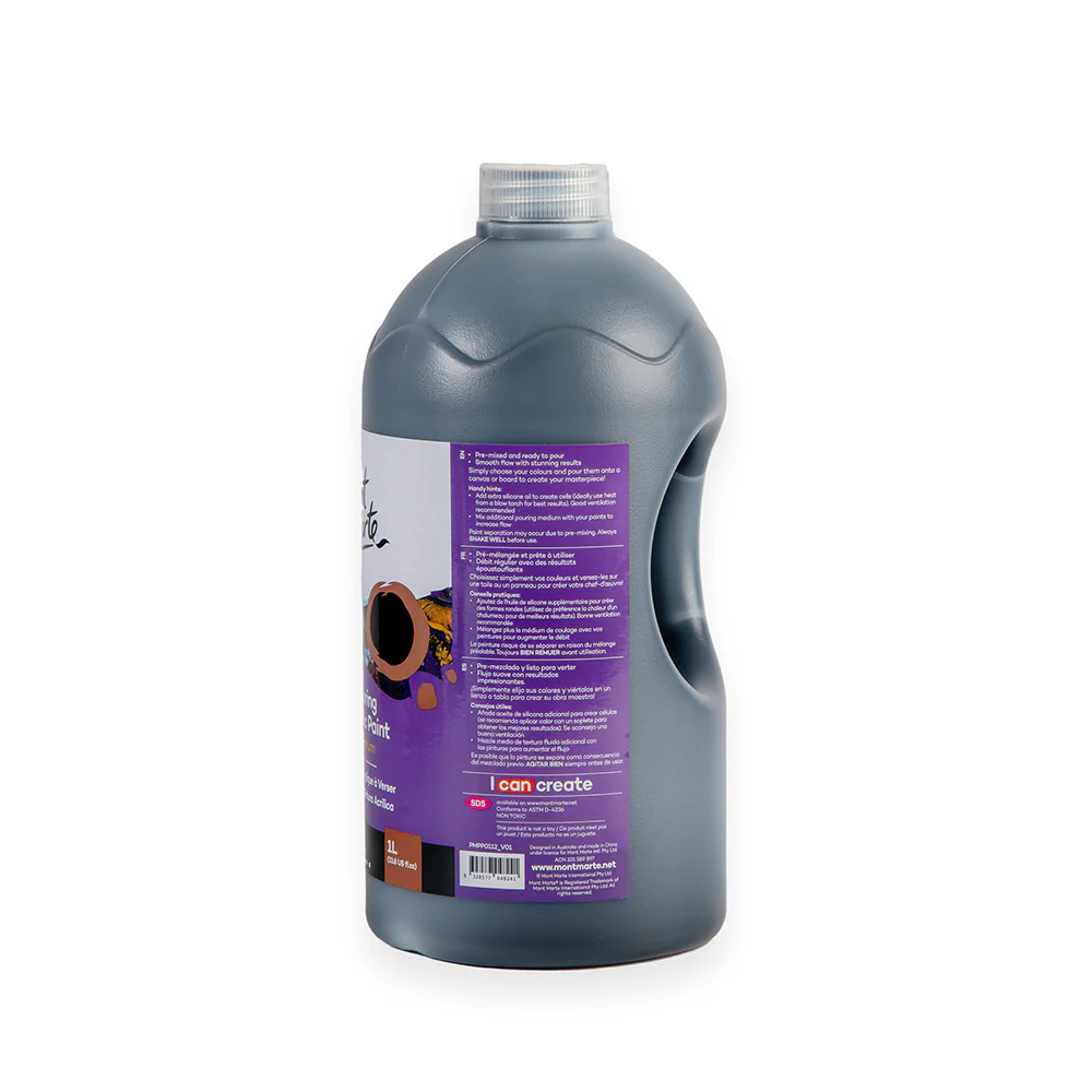 Pouring Acrylic Paint Premium 1L Bottle - Lamp Black - Image 3