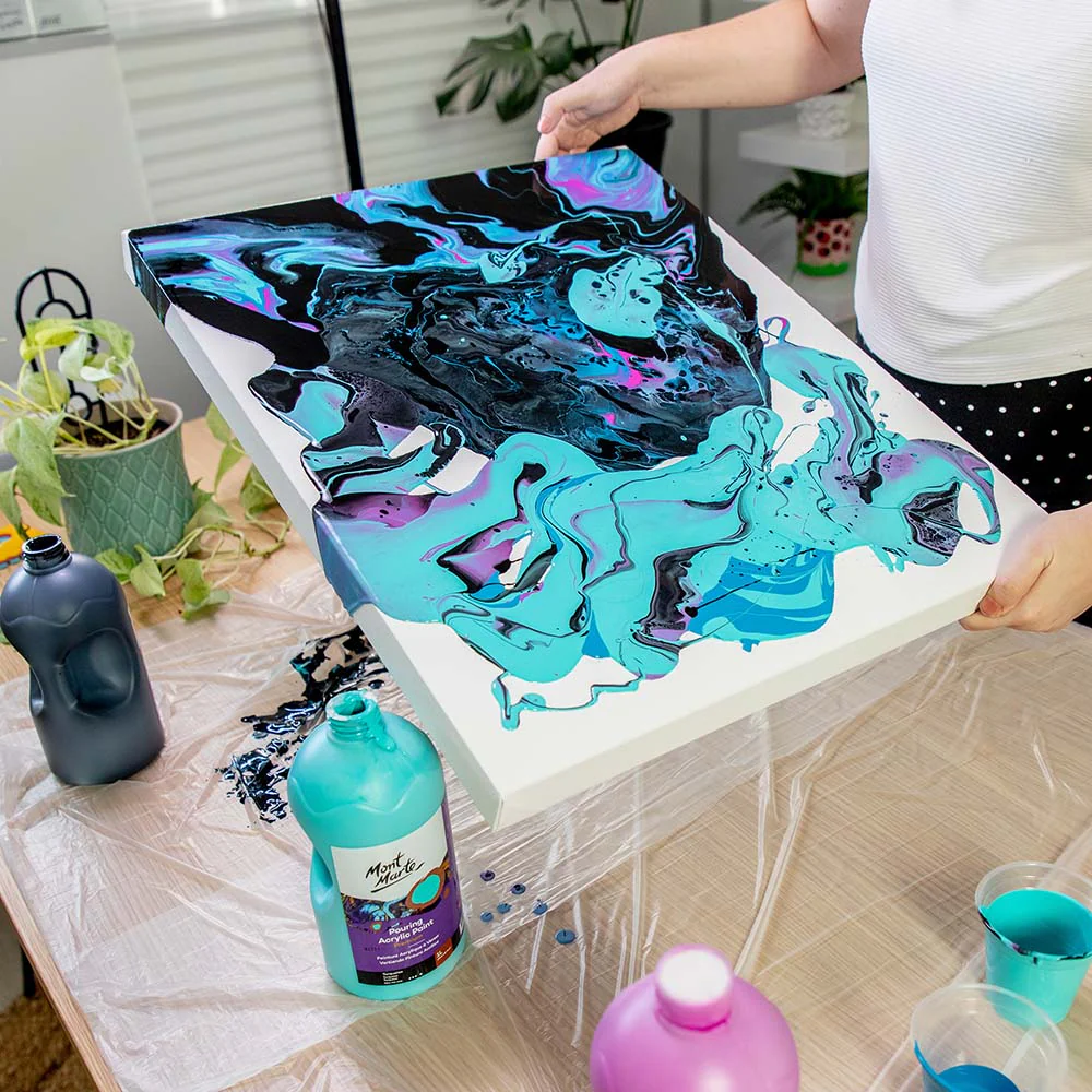 Pouring Acrylic Paint Premium 1L Bottle - Lamp Black - Image 7