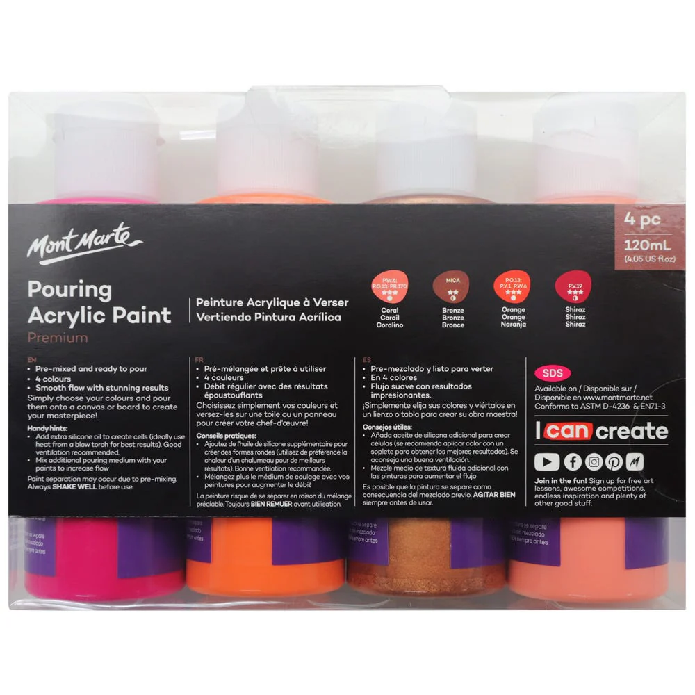 Pouring Acrylic Paint Set Premium 4pc x 120ml - Coral - Image 2