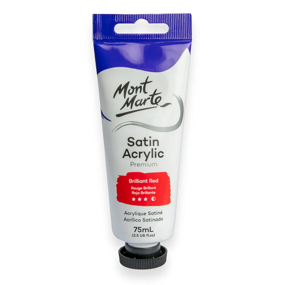 Satin Acrylic Paint Premium 75ml Tube - Brilliant Red