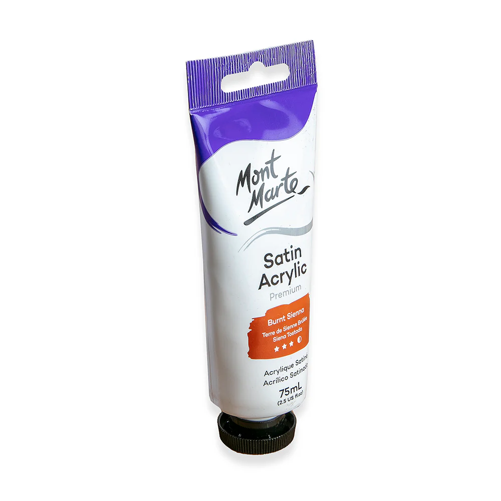 Satin Acrylic Paint Premium 75ml Tube - Burnt Sienna - Image 2