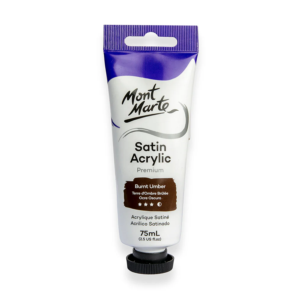 Satin Acrylic Paint Premium 75ml Tube - Burnt Umber