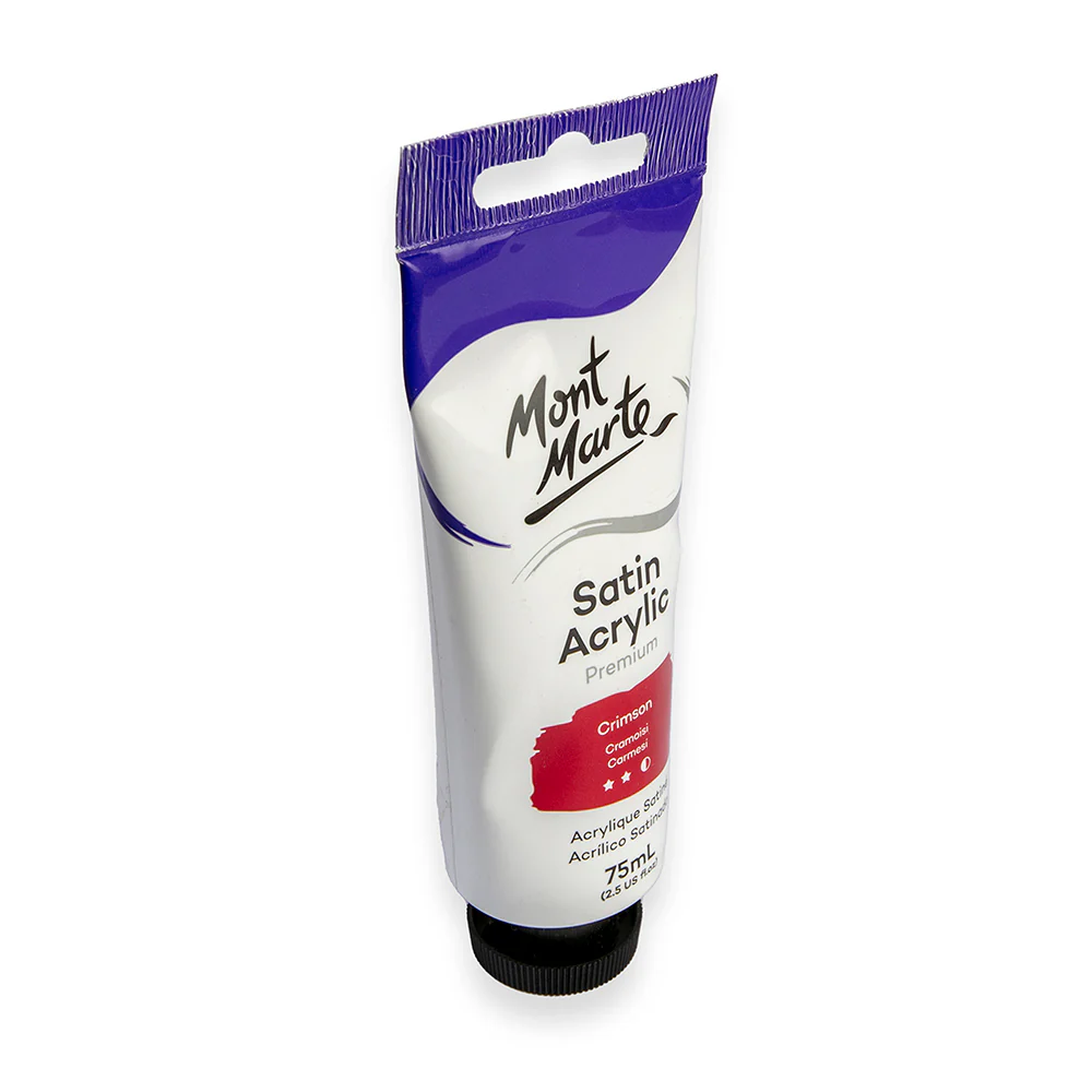 Satin Acrylic Paint Premium 75ml Tube - Crimson - Image 2
