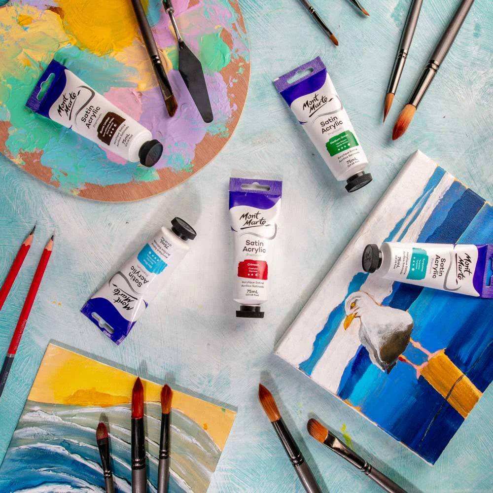 Satin Acrylic Paint Premium 75ml Tube - Crimson - Image 6