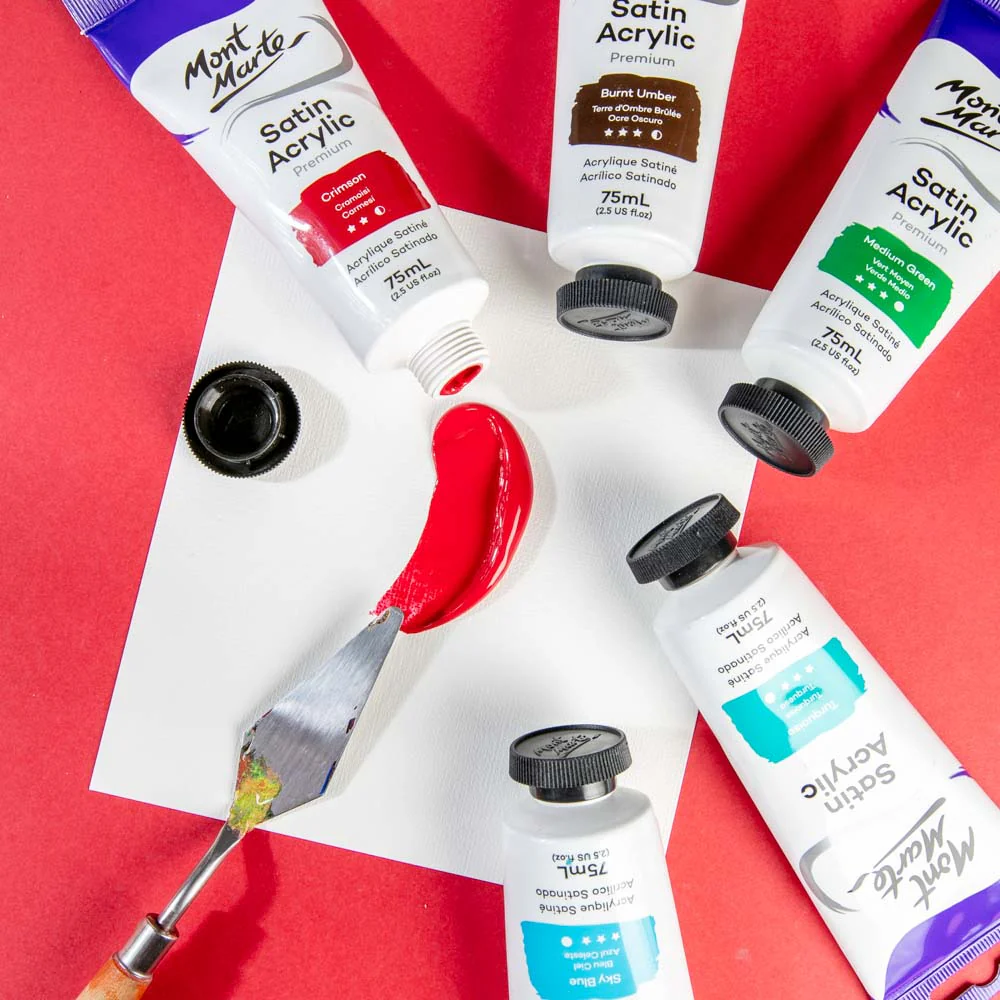 Satin Acrylic Paint Premium 75ml Tube - Crimson - Image 7