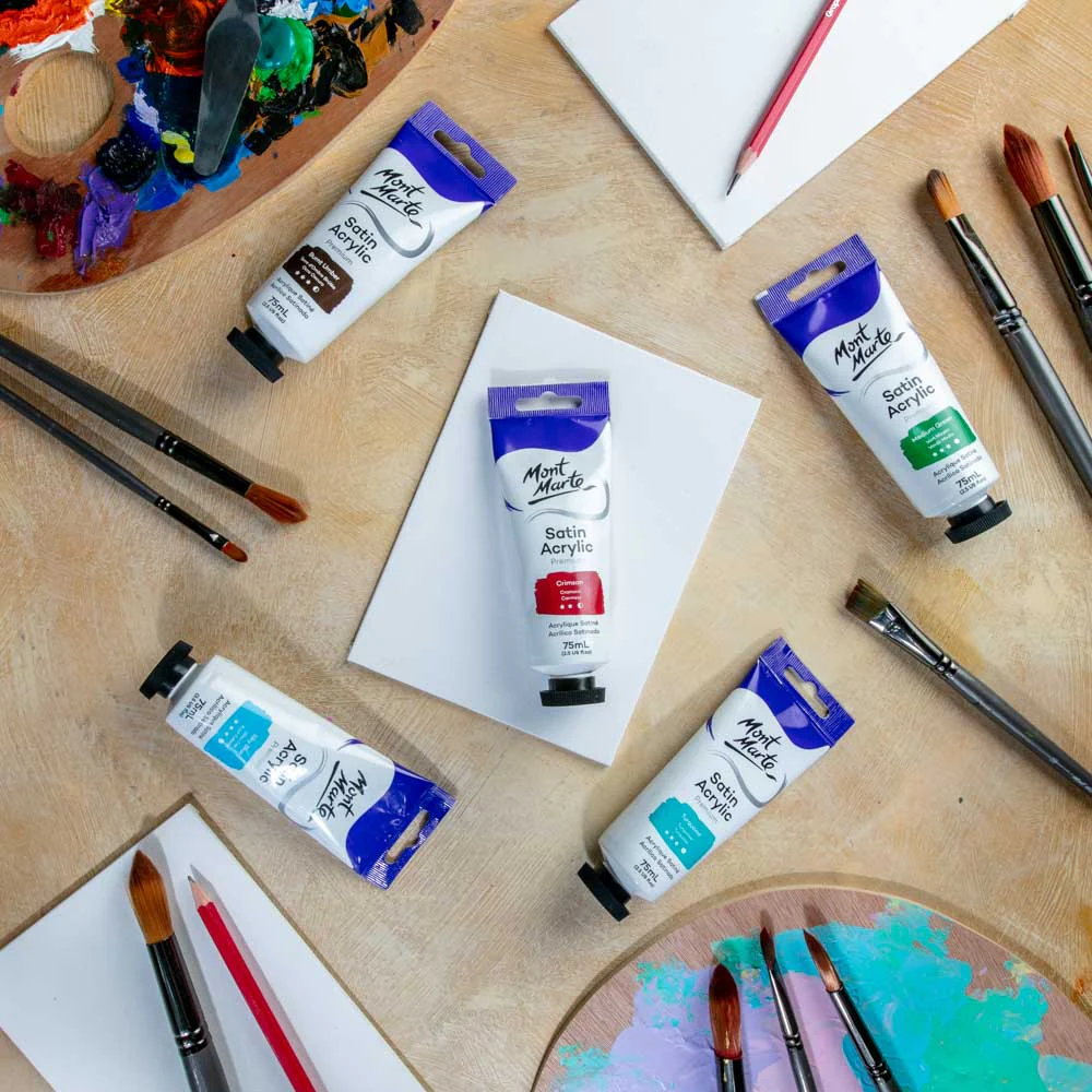 Satin Acrylic Paint Premium 75ml Tube - Crimson - Image 8
