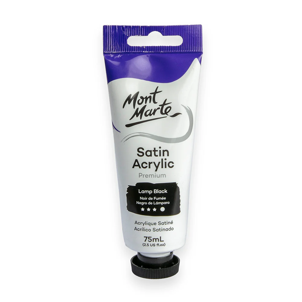 Satin Acrylic Paint Premium 75ml Tube - Lamp Black