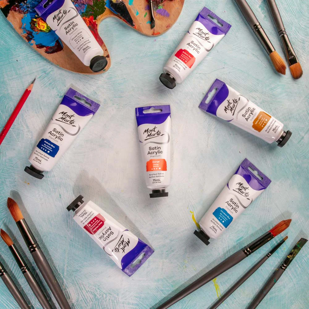 Satin Acrylic Paint Premium 75ml Tube - Orange - Image 8