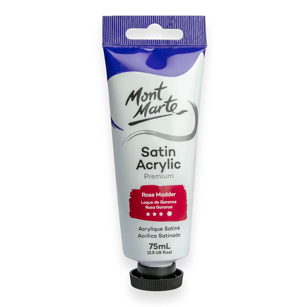 Satin Acrylic Paint Premium 75ml Tube - Rose Madder