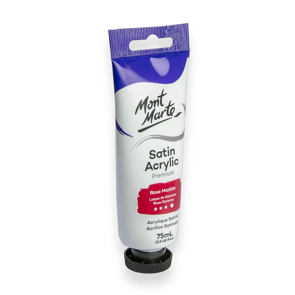 Satin Acrylic Paint Premium 75ml Tube - Rose Madder - Image 2
