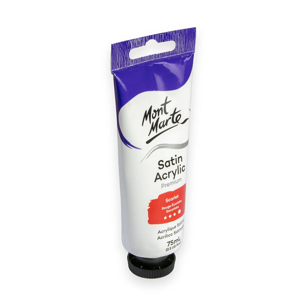 Satin Acrylic Paint Premium 75ml Tube - Scarlet - Image 2