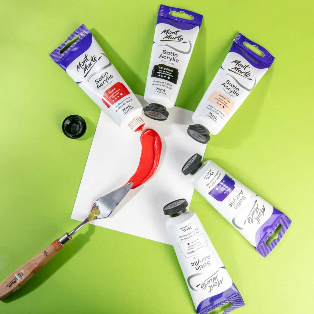 Satin Acrylic Paint Premium 75ml Tube - Scarlet - Image 4