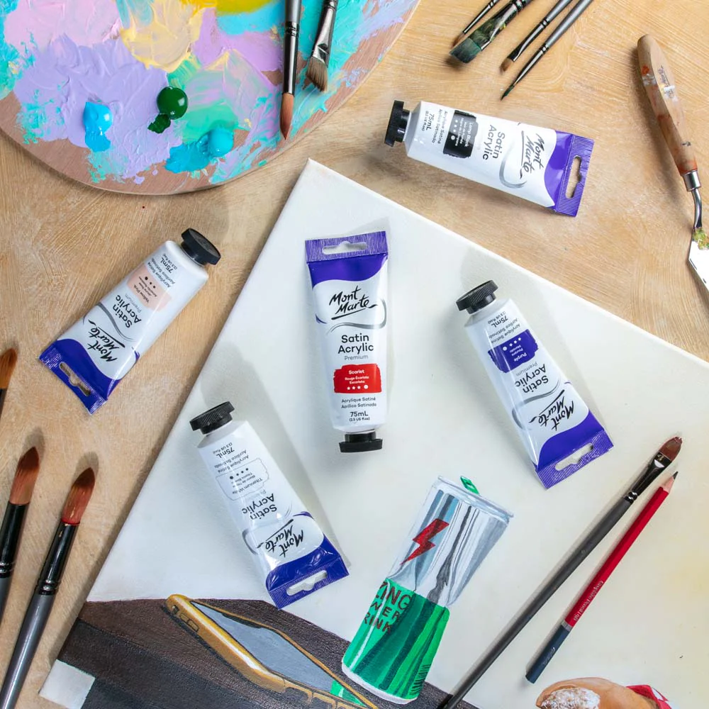Satin Acrylic Paint Premium 75ml Tube - Scarlet - Image 6