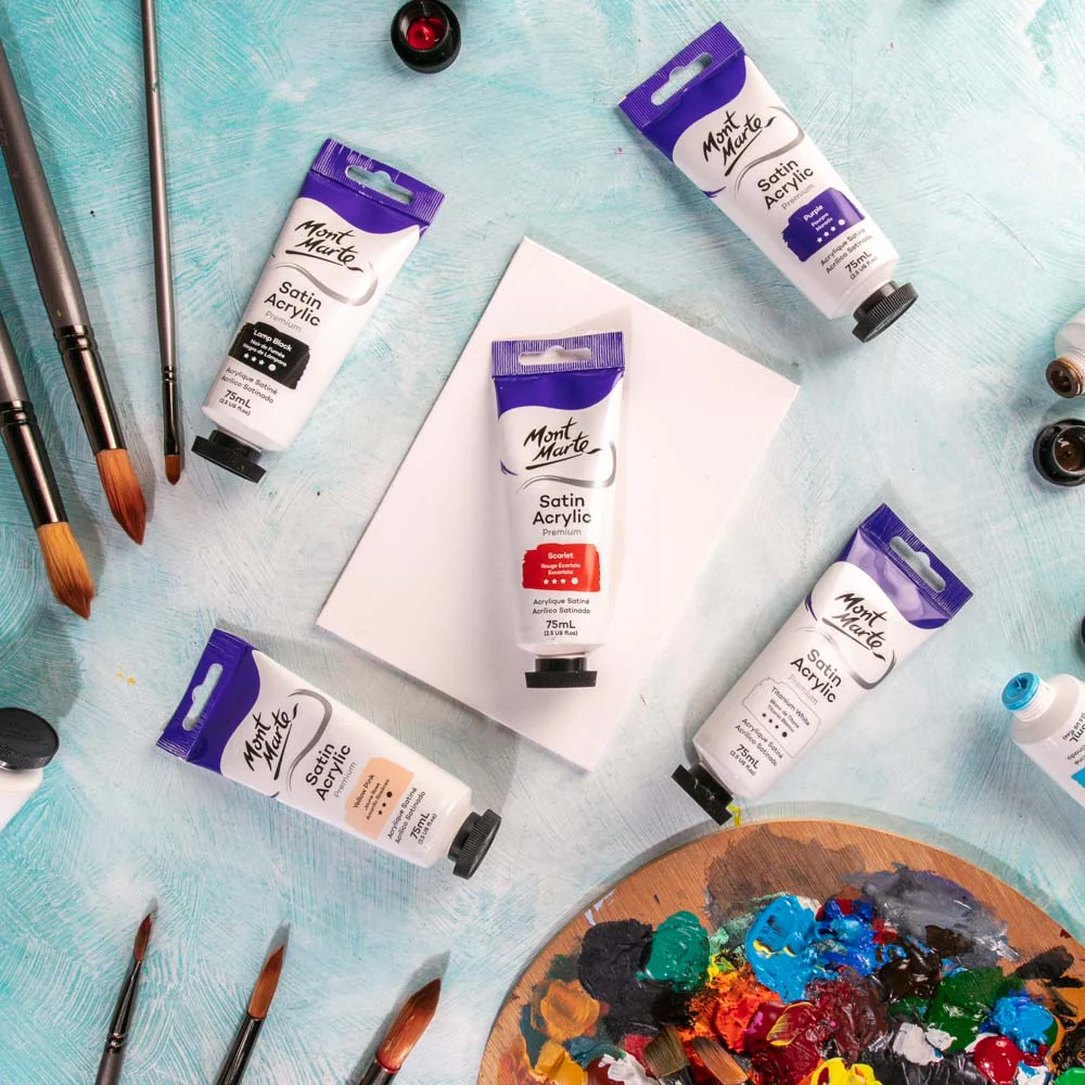 Satin Acrylic Paint Premium 75ml Tube - Scarlet - Image 8
