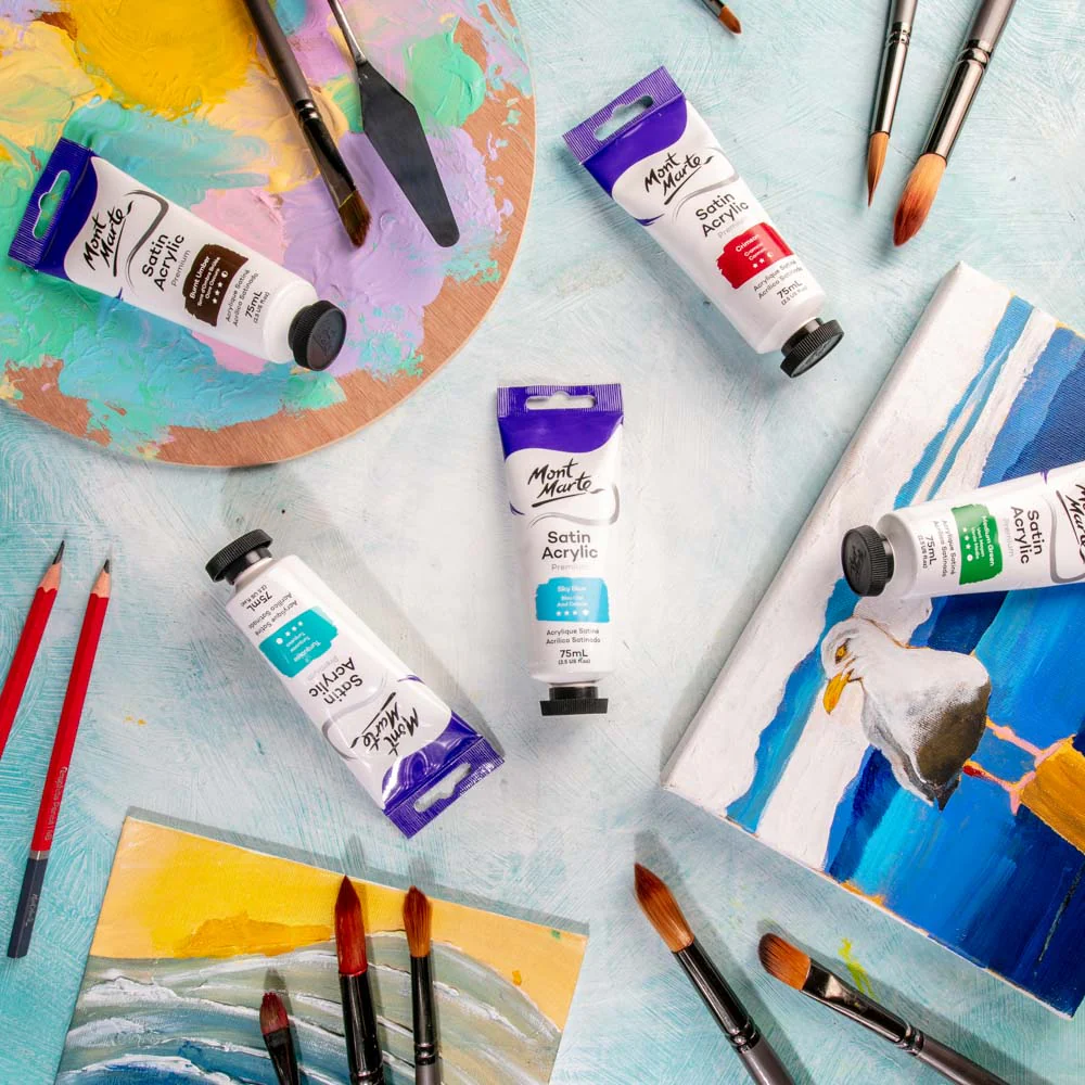 Satin Acrylic Paint Premium 75ml Tube - Sky Blue - Image 6