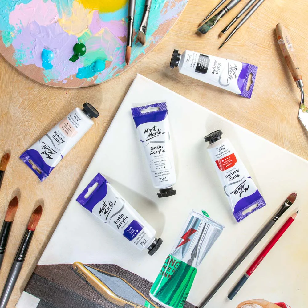 Satin Acrylic Paint Premium 75ml Tube - Titanium White - Image 8