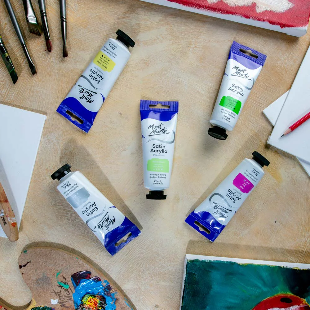 Satin Acrylic Paint Premium 75ml Tube - Yellow Green - Image 6